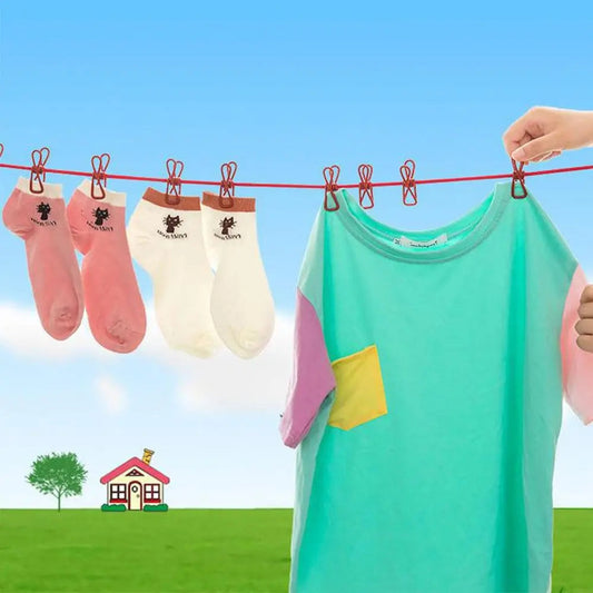 Shopeelo® Portable Retractable Windproof Clothesline with 12 Clips |  Drying Rope